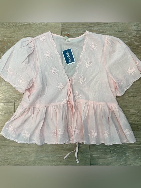 Marshalls Tops - Marshalls Light Pink Embroidered Cotton Peplum Blouse